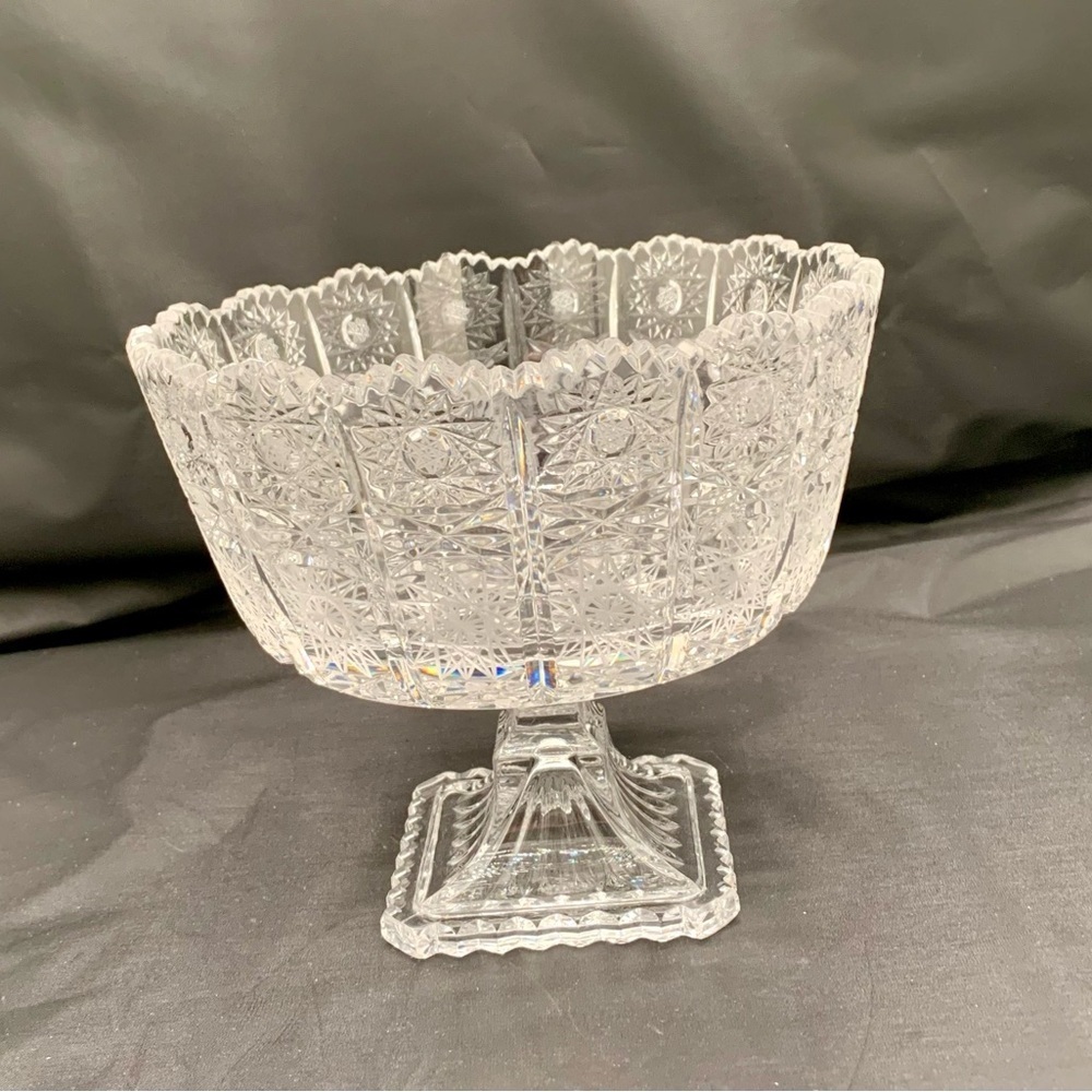 Bohemian Led Cut Crystal Chech Compote Glass Vase